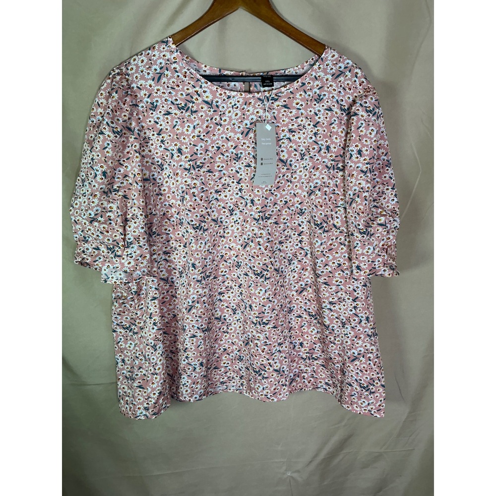 Emery Rose Floral Puff Sleeve Blouse Womens 4XL Pink New Daisy Boho Top - Picture 7 of 14